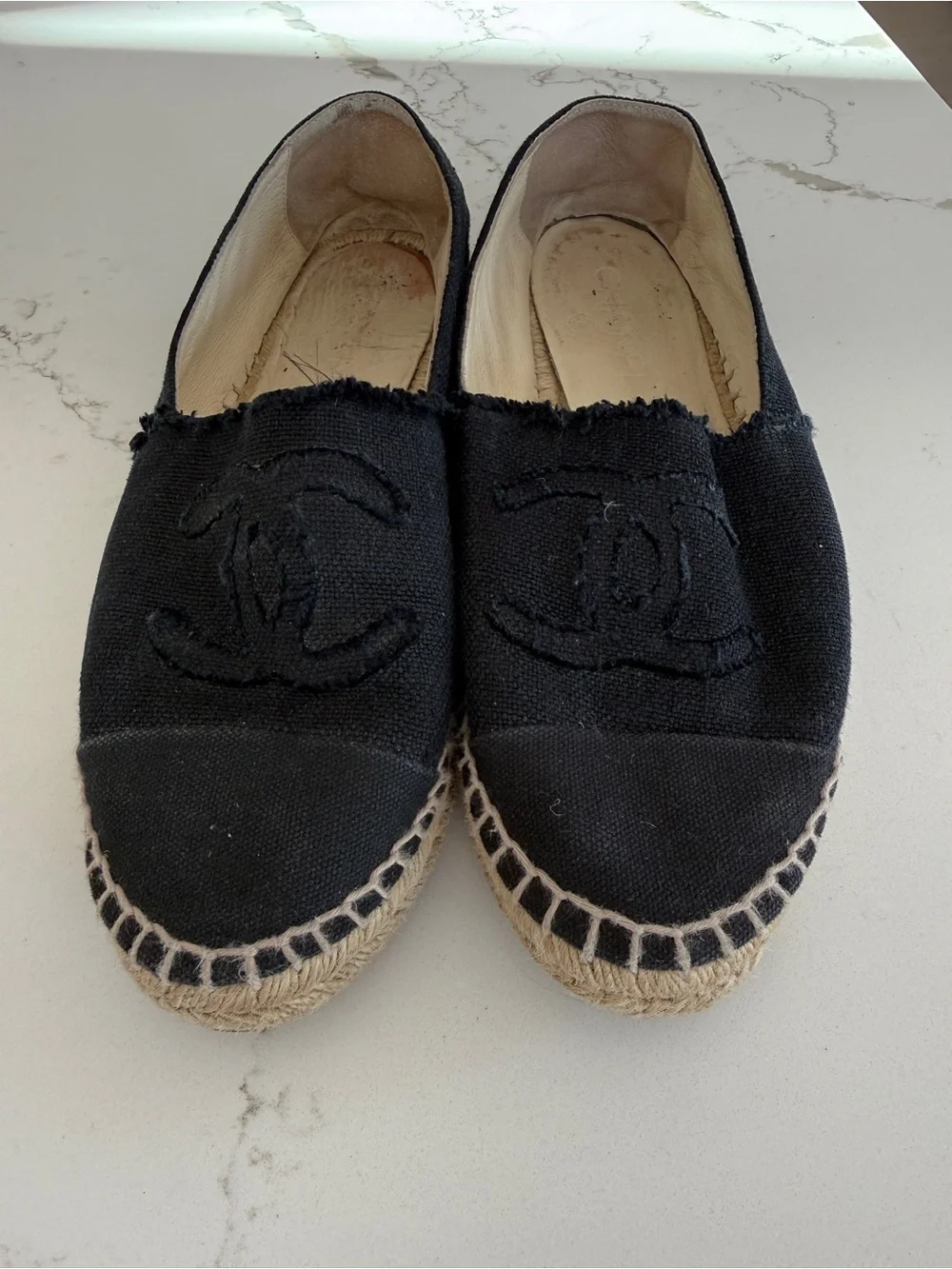 Chanel Black Canvas Espadrilles - Classic Logo Slip-On